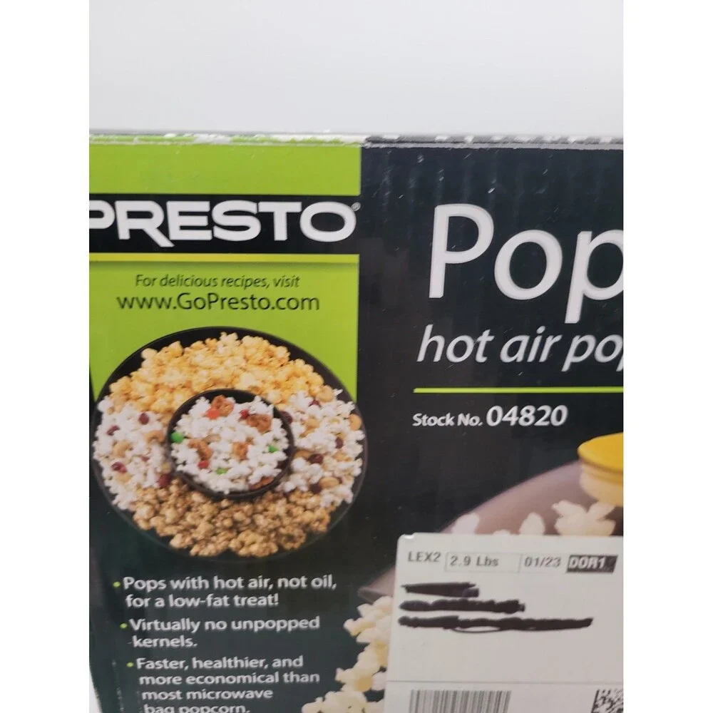 Presto PopLite 04820 Hot Air Popper Electric Popcorn Maker Heart Healthy Snack